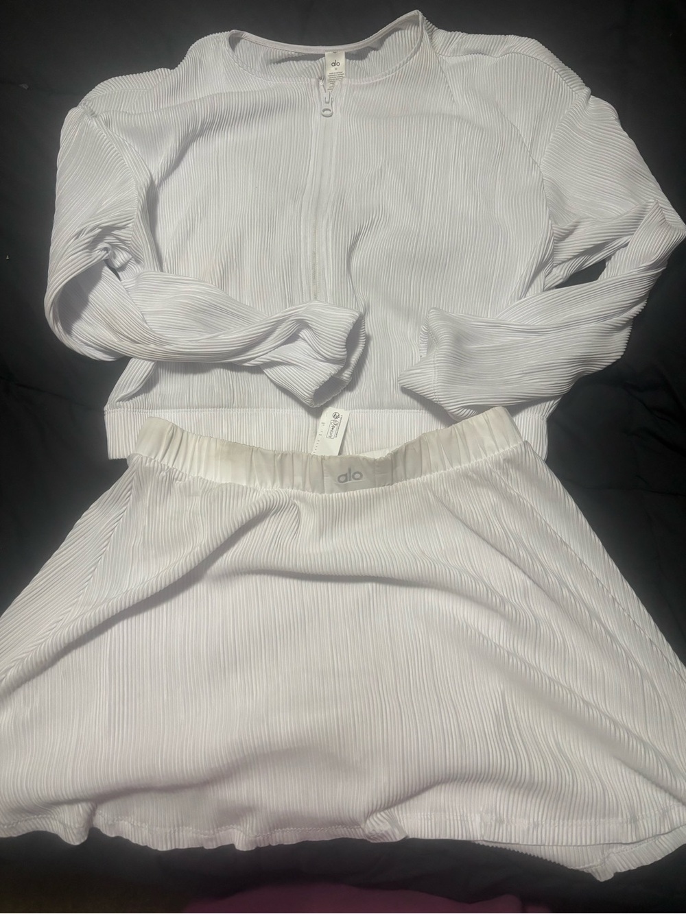ALO Yoga White Ribbed Long-Sleeve Two-Piece Dress Set